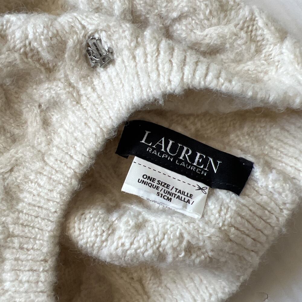 Lauren Ralph OS Women's Wool Blend Beret Hat Off White GOOD - Picture 3 of 5